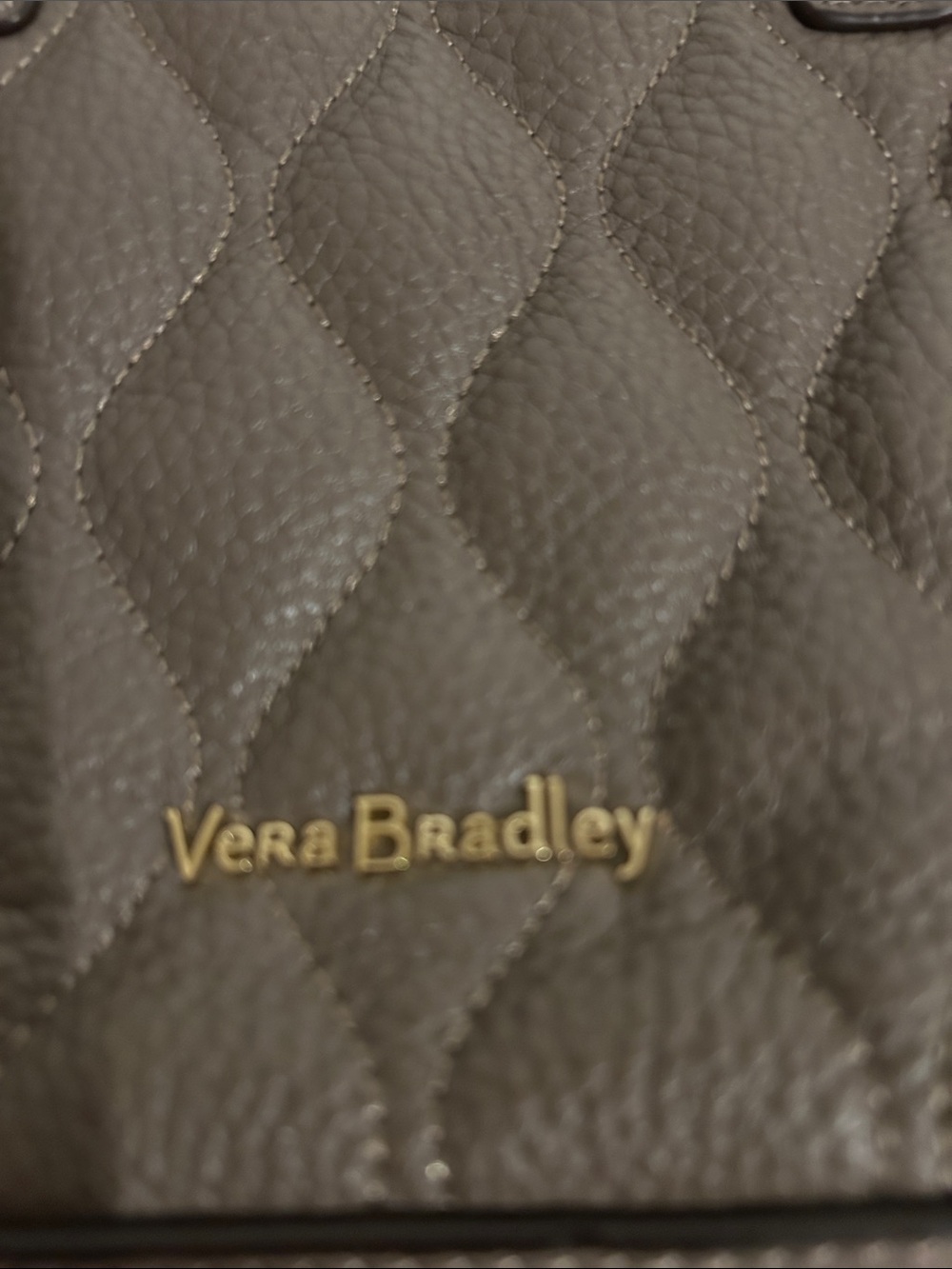 Vera Bradley Quilted Taupe Leather Satchel with Gold Hardware - Picture 2 of 6